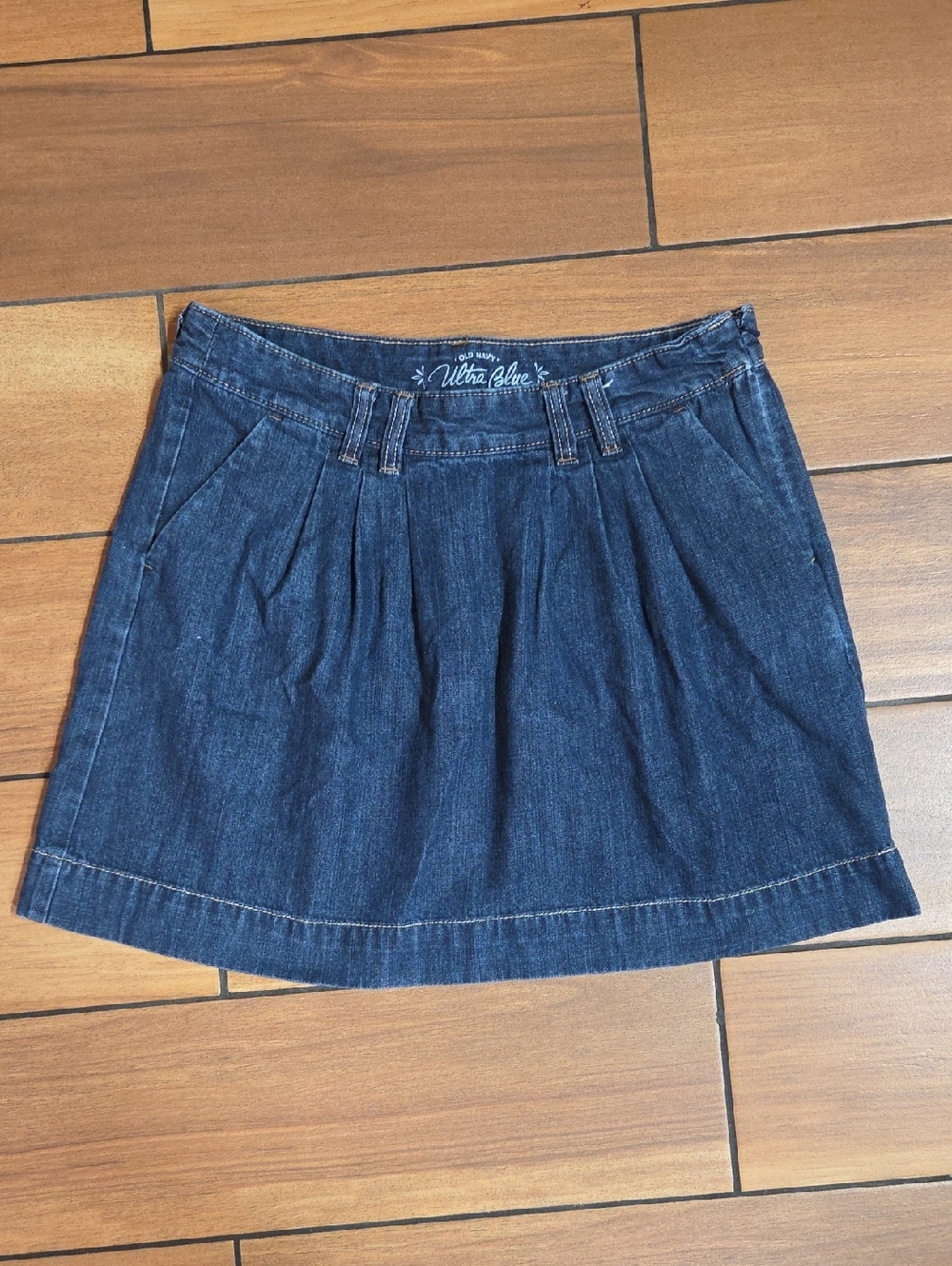 Old Navy Dark Blue Denim Pleated Mini Skirt